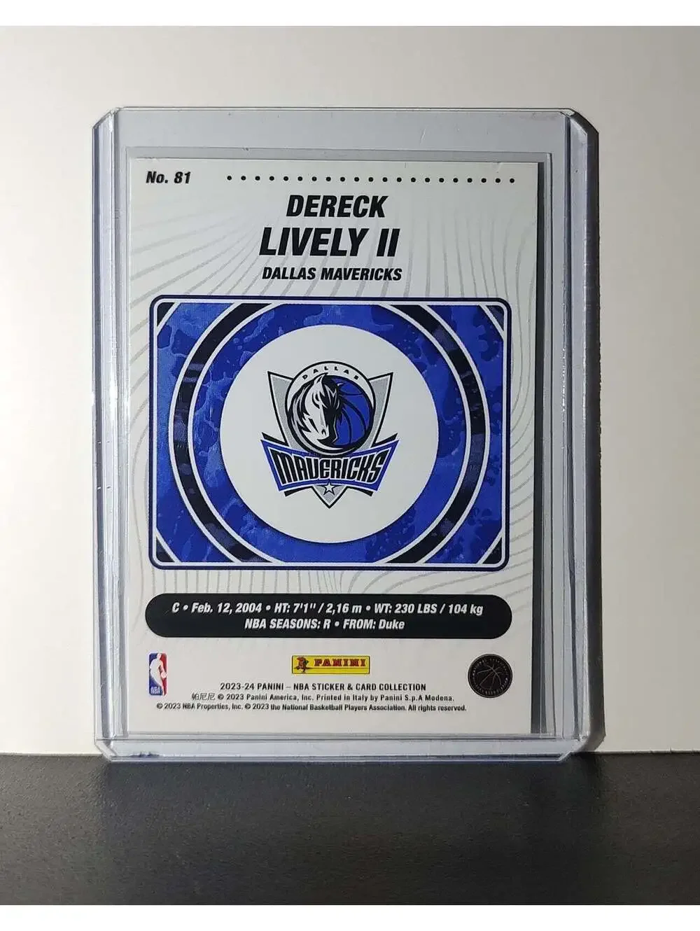 Dereck Lively II Rookie 2023-24 Panini NBA Sticker Foil Card 81 Dallas Mavericks